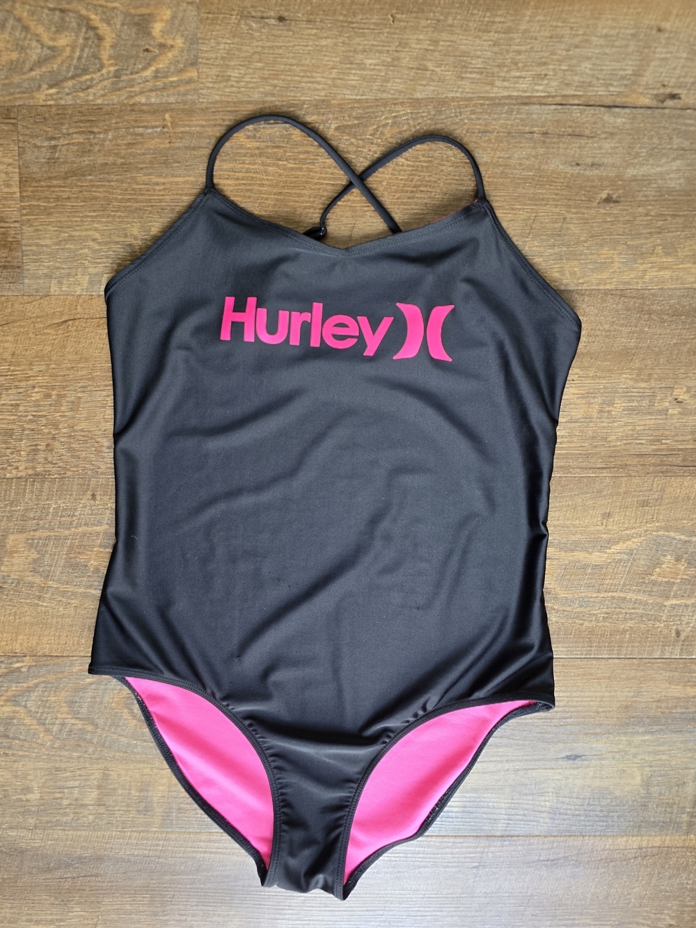 Hurley Girls One Piece Swimsuit Black & Neon Pink Size 16